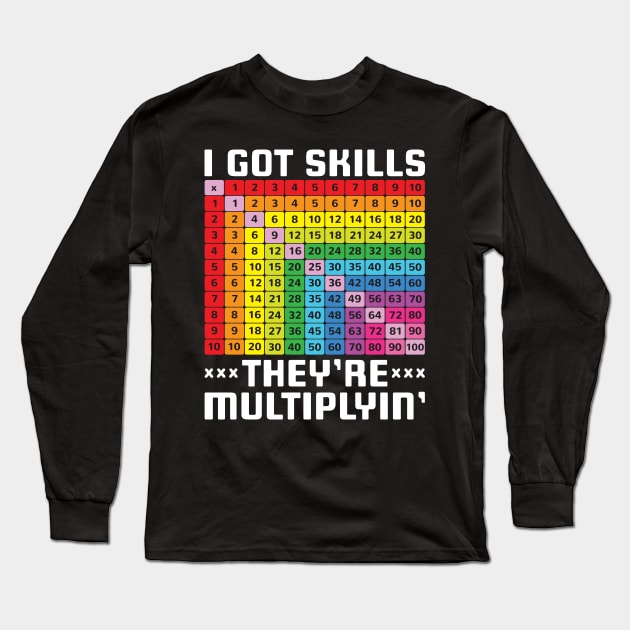 Math Teacher Shirt - I Got Skills They're Multiplyin' Long Sleeve T-Shirt by redbarron